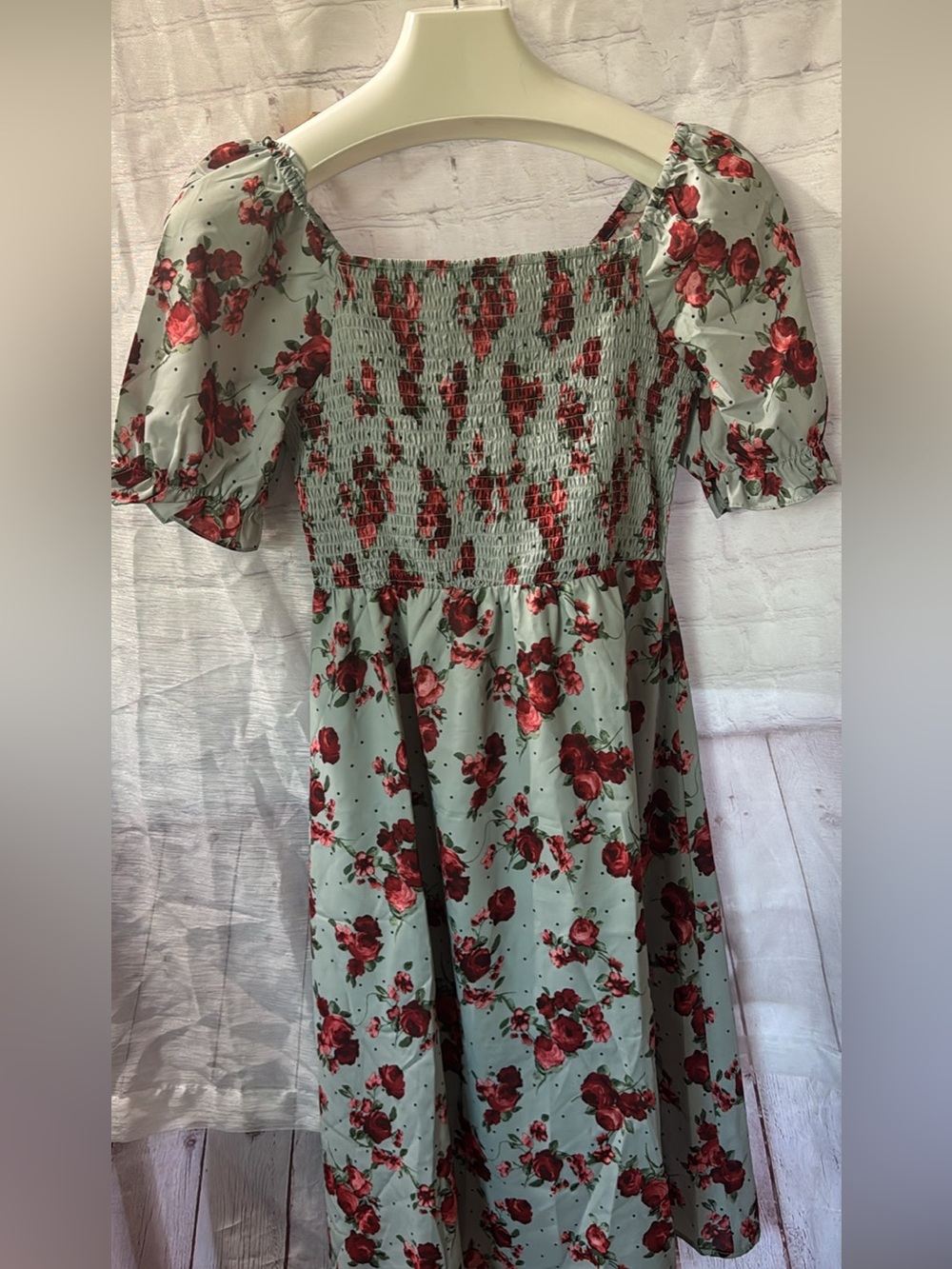Allegra K Beautiful Fall New Small Smocked Midi Dress burgundyFloral